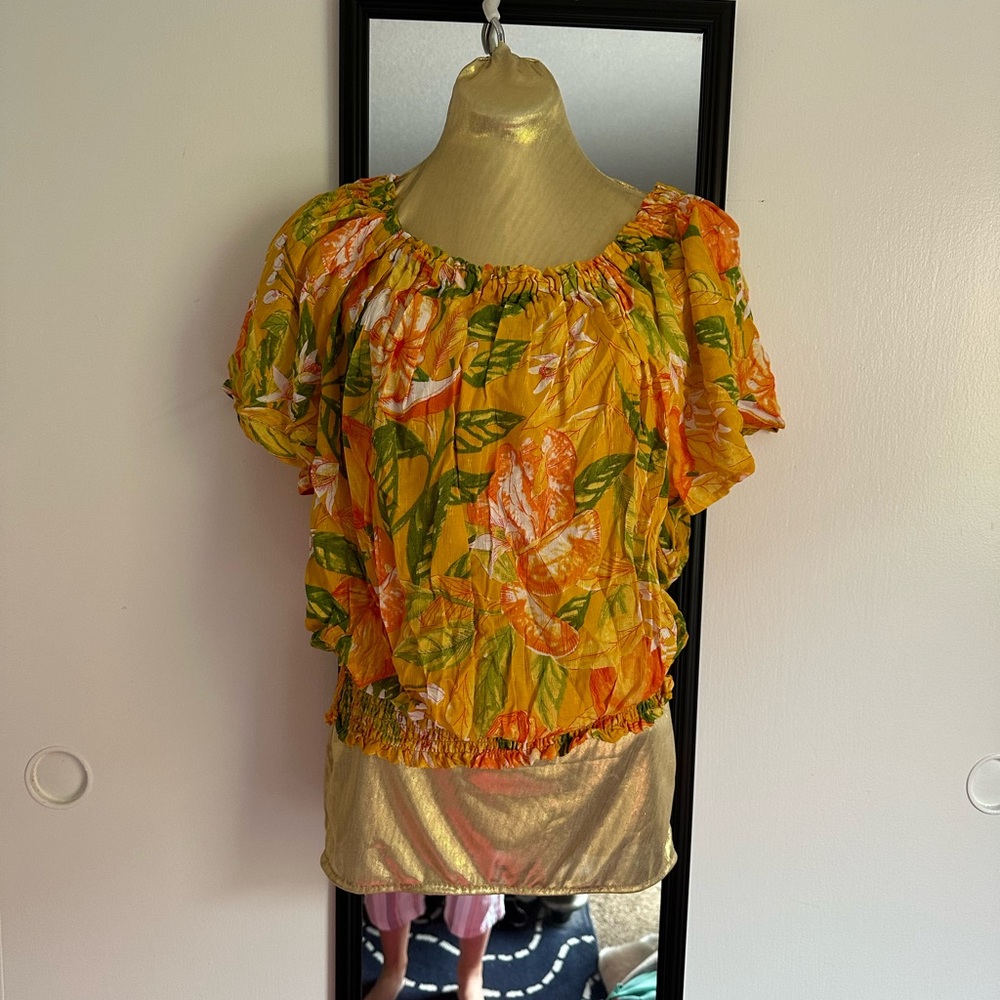 NWT RACHEL ROY Floral Orange Green Women's Top 100% cotton Sz Large